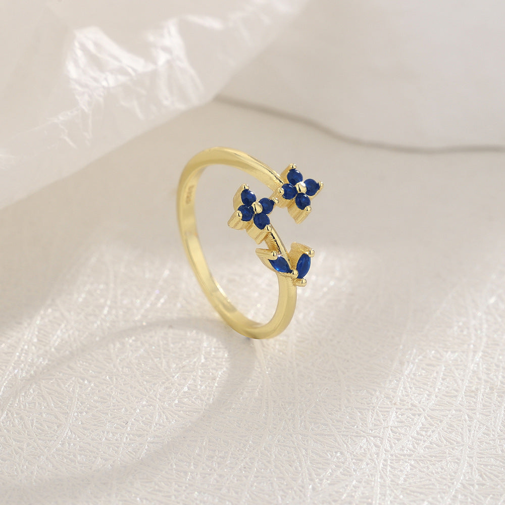 Four-leaf Clover Blue Diamond Small Lane Leaves Ring