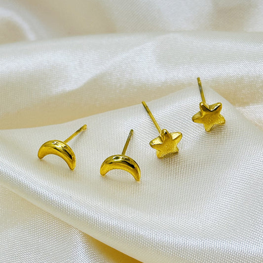 Moon Titanium Steel Gold Simple Stylish Earrings