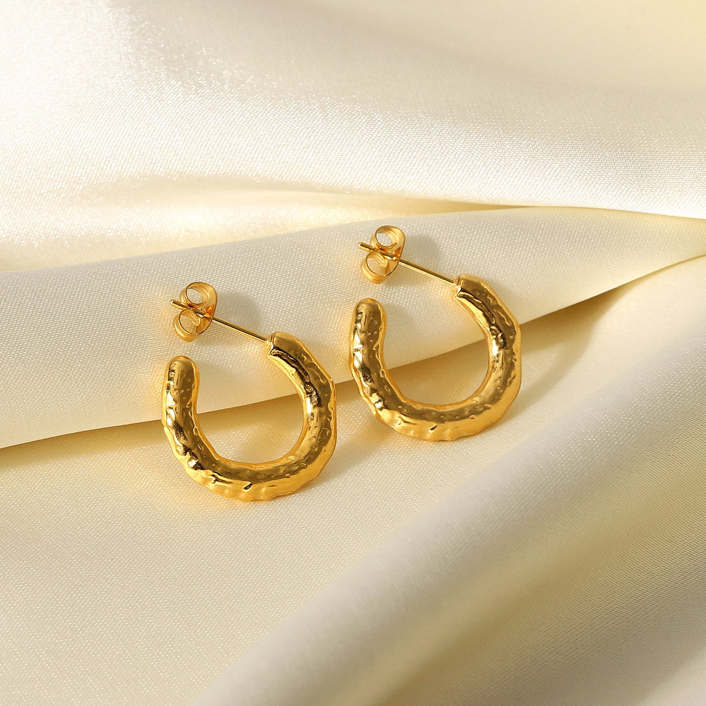 Women's Titanium Steel Gold Stainless Lava Effect Earrings
