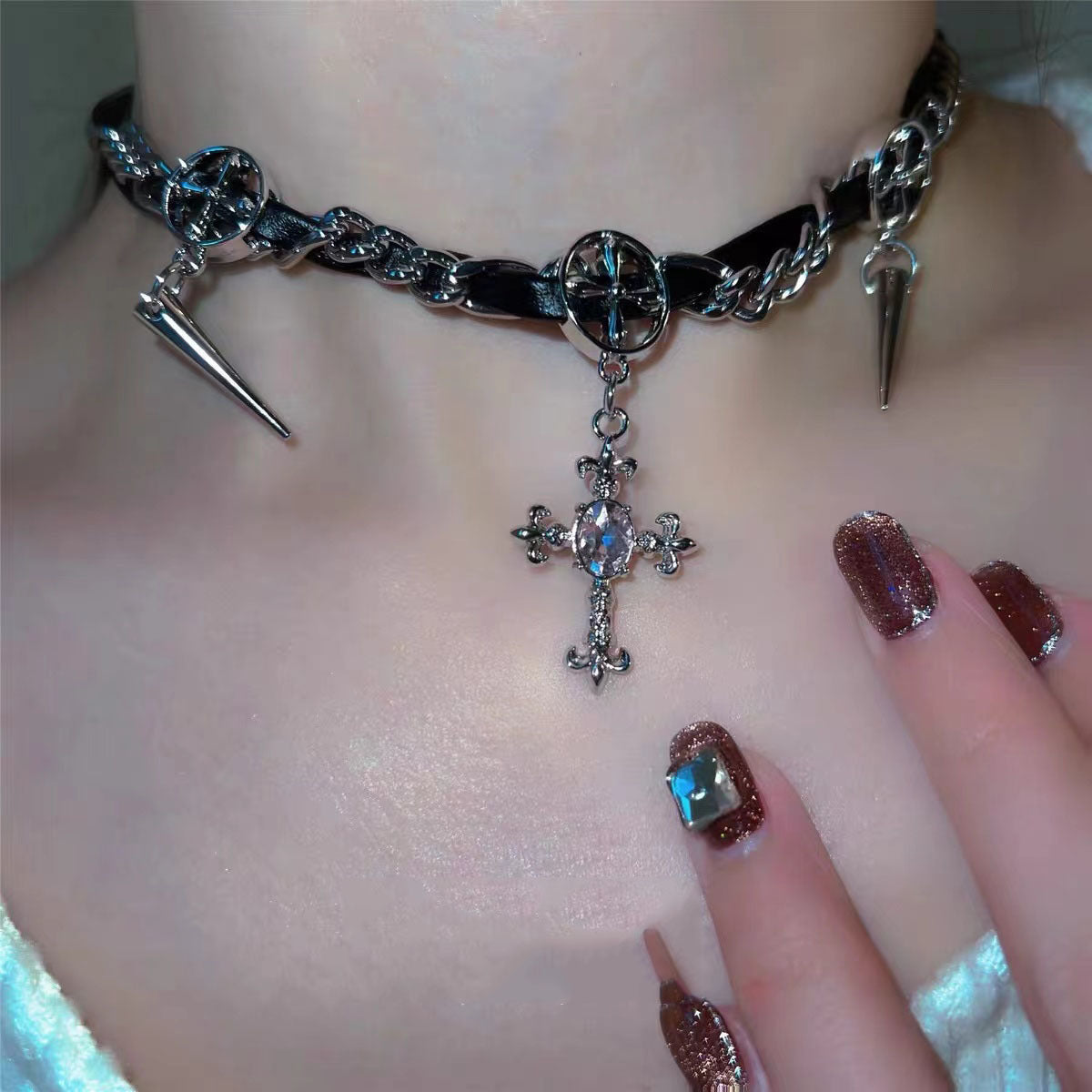 Dark Style Diamond Cross Hot Gothic Design Necklace