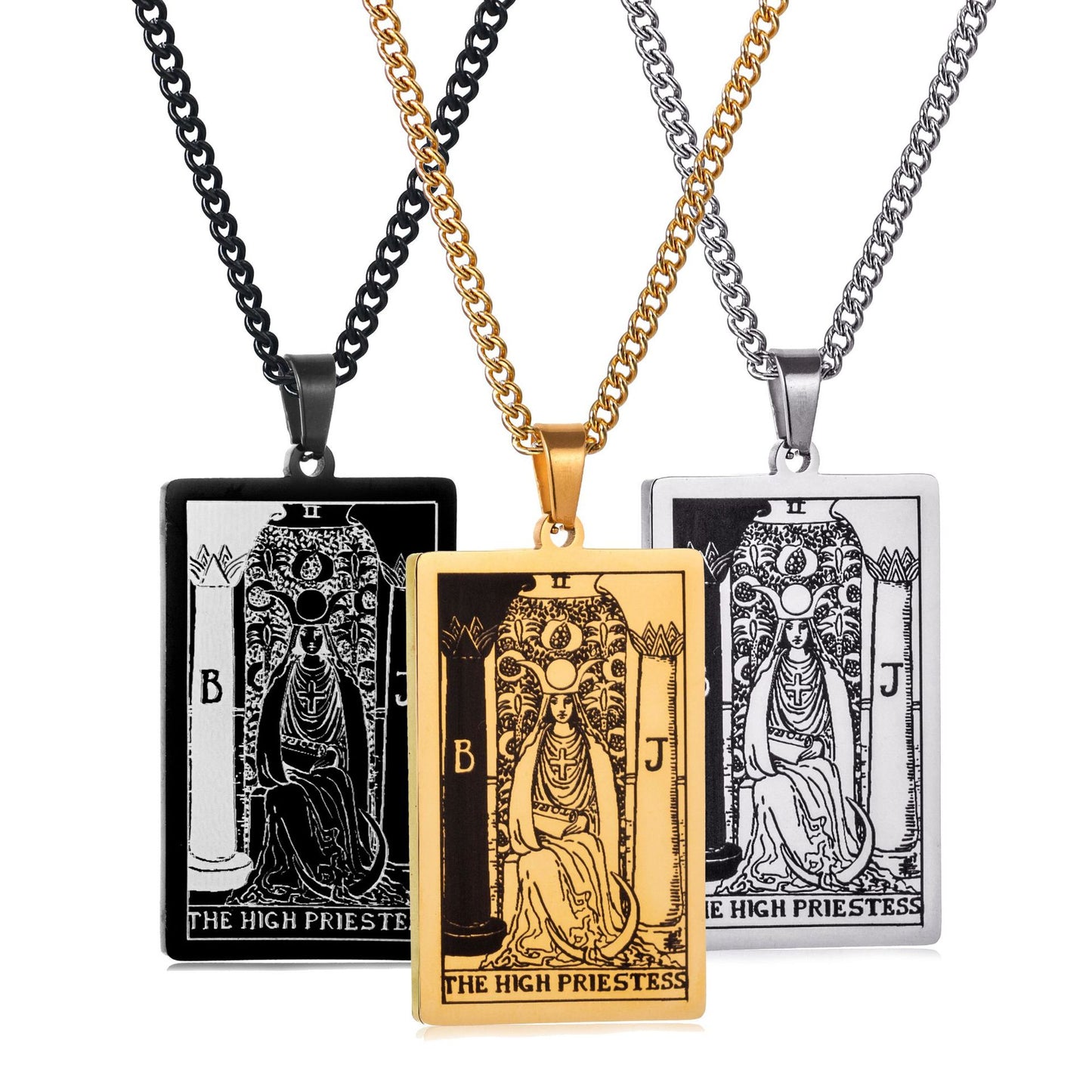 Men's Stainless Steel Tarot Personalized Retro Square Plate Necklaces