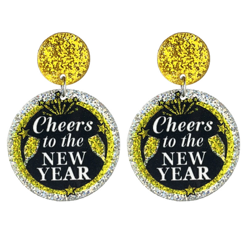 Celebration Year's Day Cross Fireworks Champagne Earrings