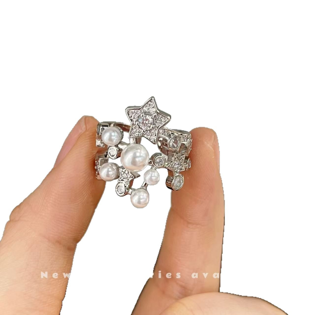 Design Zircon Pearl Geometric Fashion Oval Opal Opening Ring
