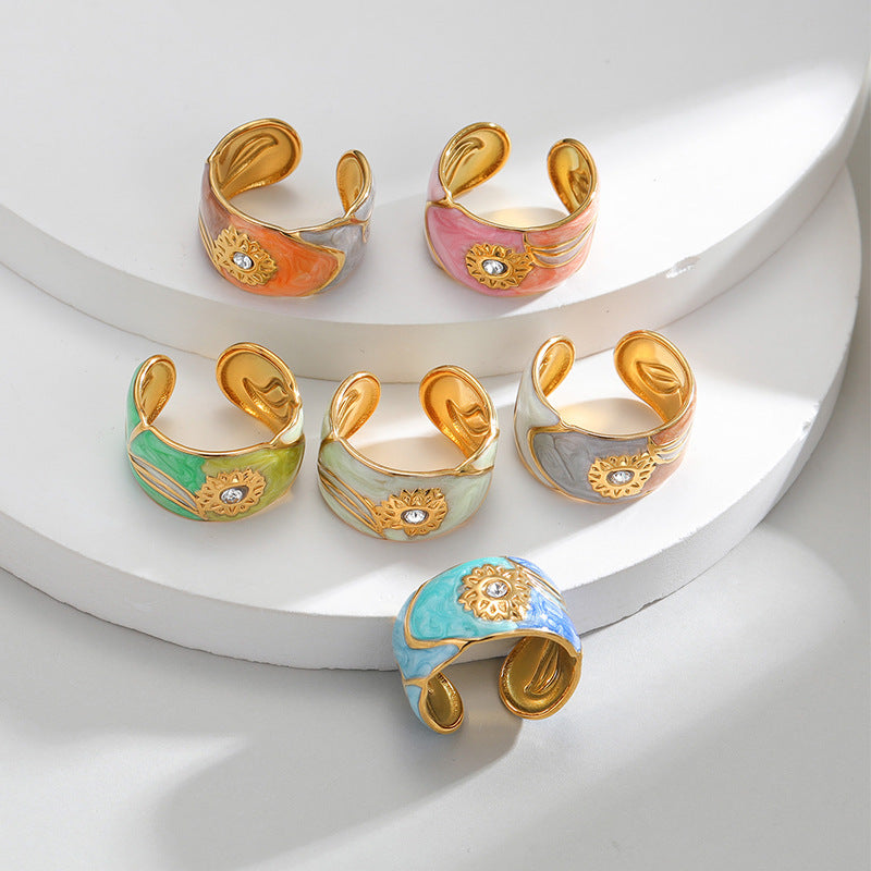 Geometric Irregular Lines Drip Open Fashion Titanium Rings