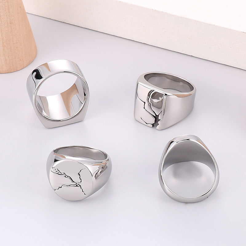 Men's Wide Surface Thumb Simple Personality Design Smear Rings