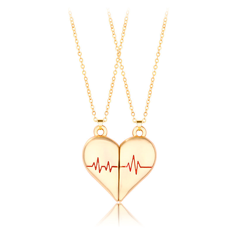 Love Ecg Couple Simple Design Magnet Necklaces