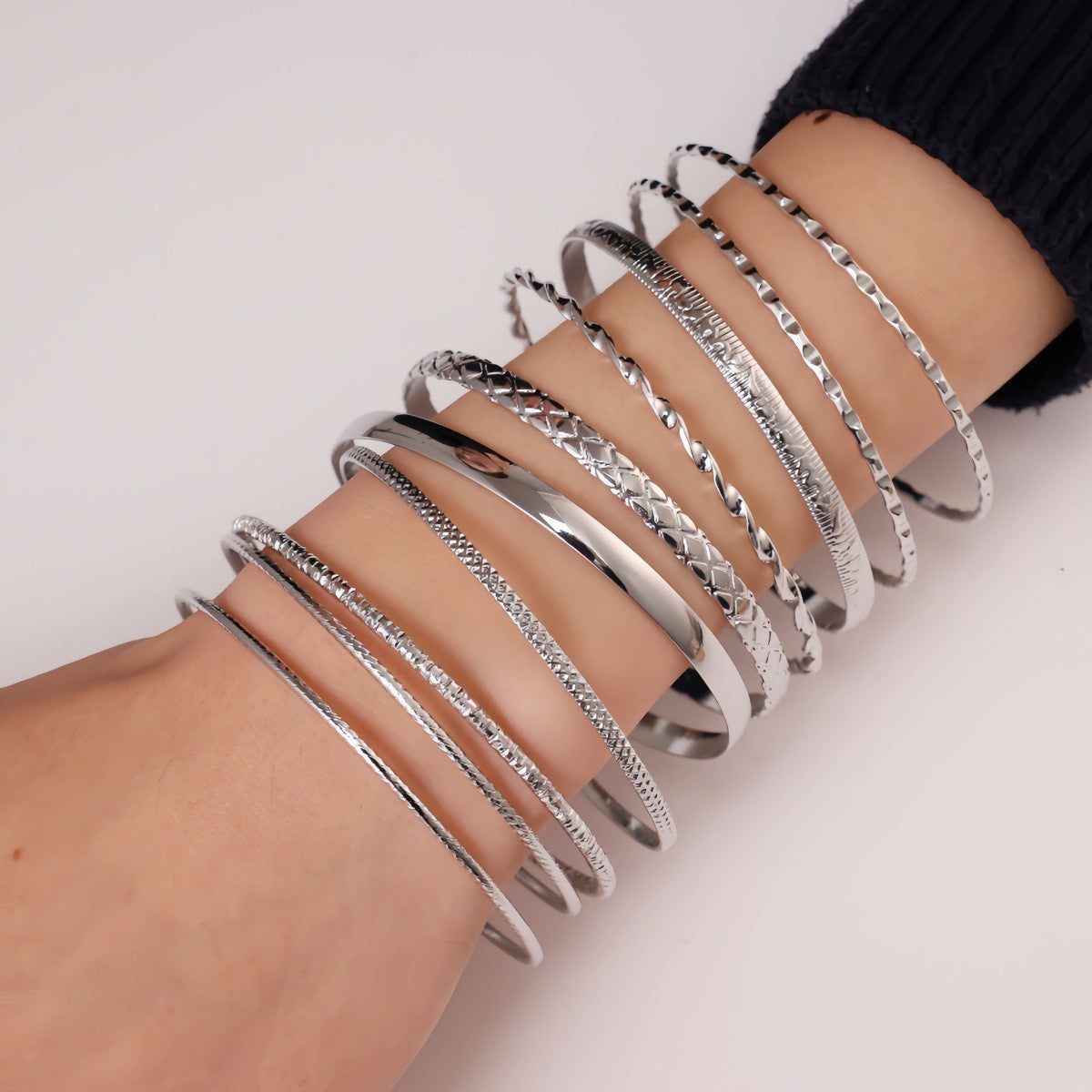 Fashion Personality Embossed Twist Geometric Stacked Bracelets