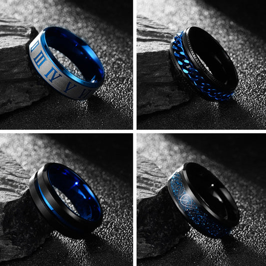 Ornament Suit Stainless Steel Roman Numeral Dragon Rings