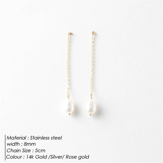 Water Pearl Baroque Ear Long Chain Earrings