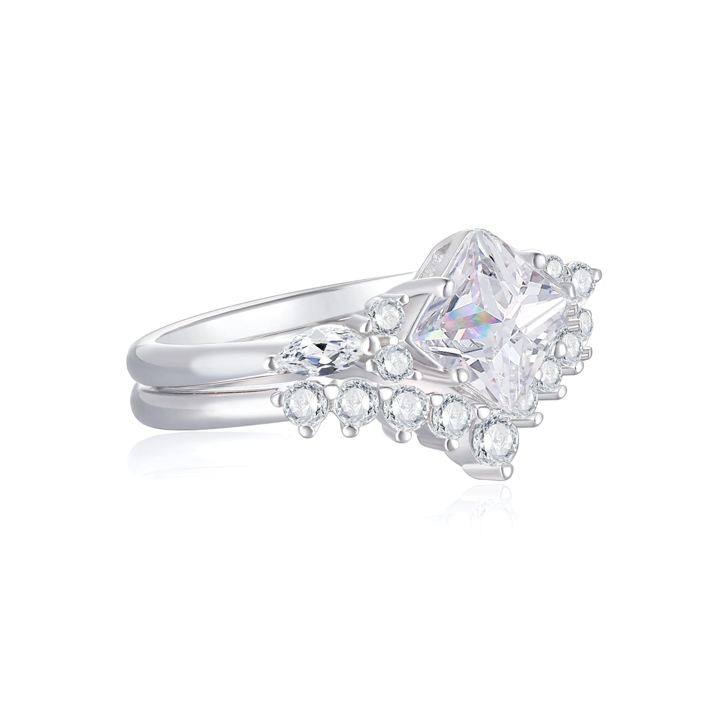 Women's Combination Two-piece Sterling Sier High Sense Ring