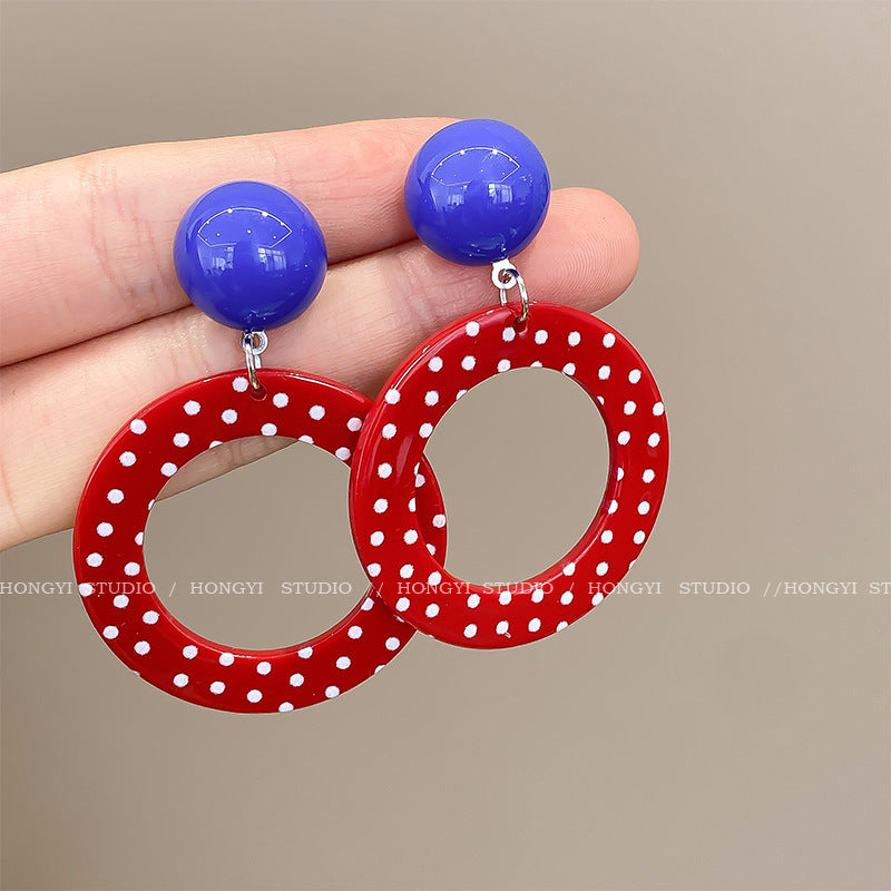 Profile Retro Cute Red Polka Dot Earrings