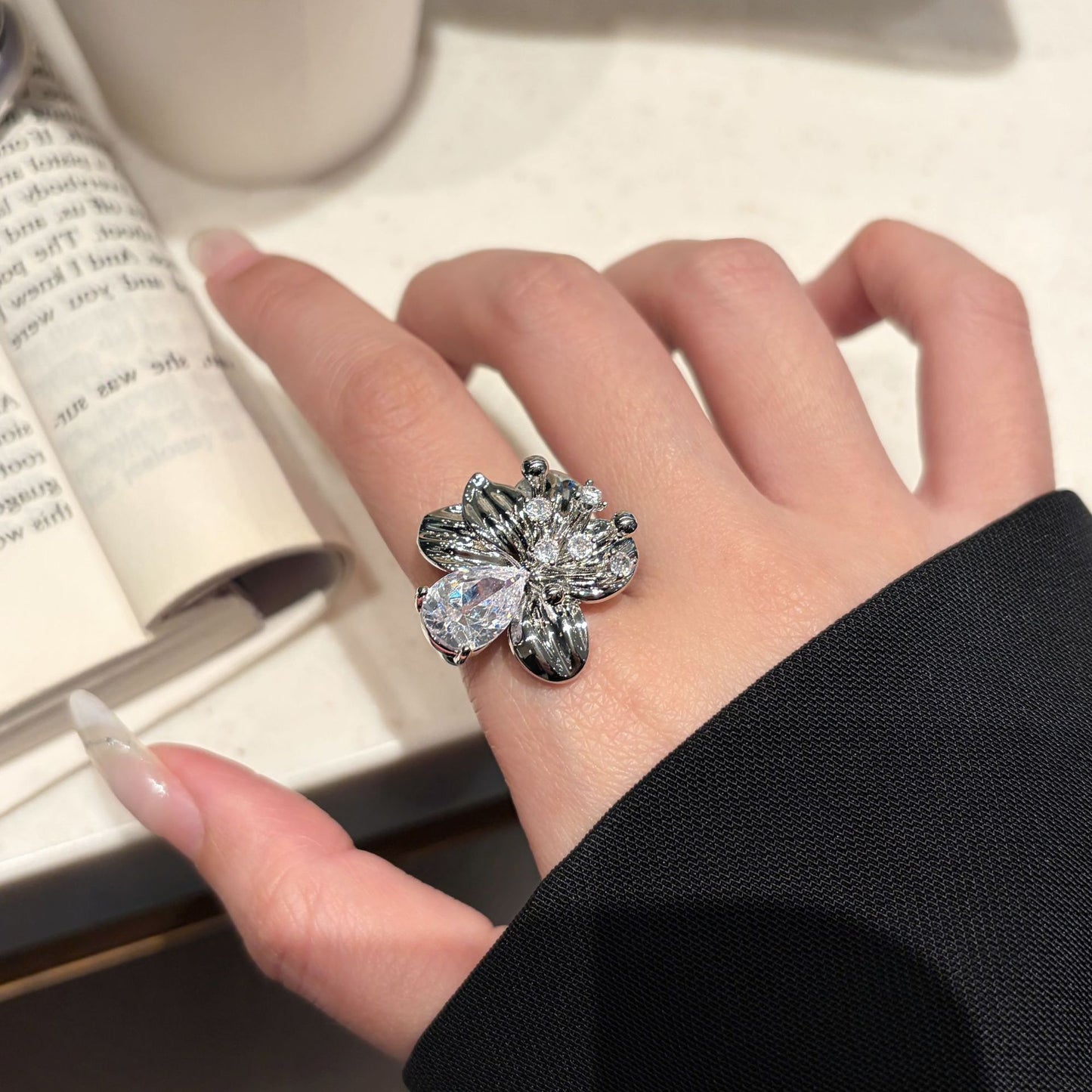 Zircon Starry Female Unique Refined Stylish Versatile Niche Opening Ring