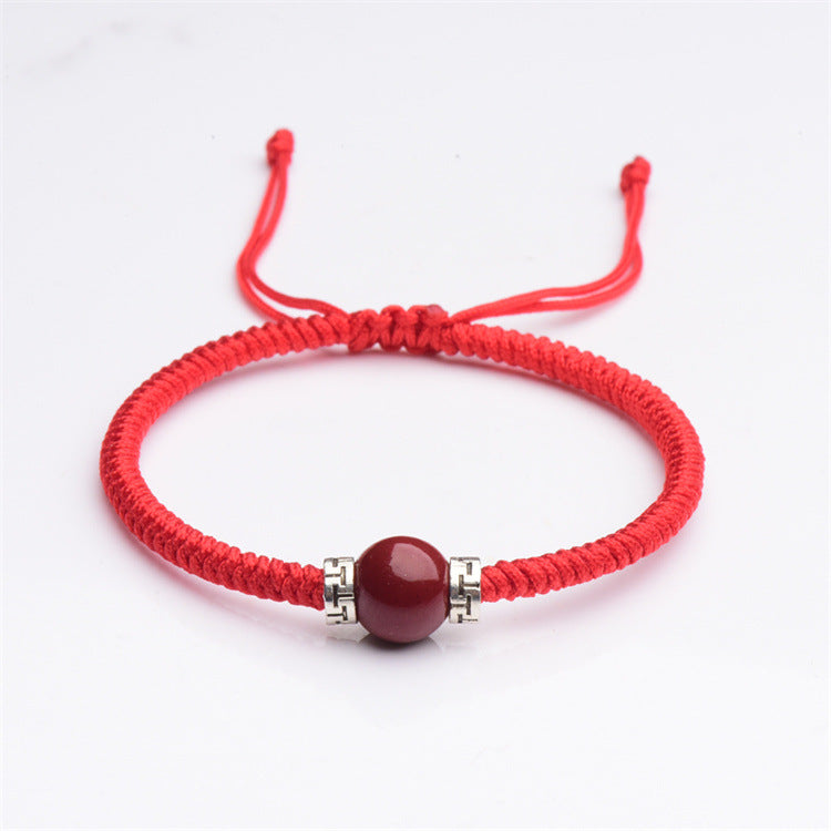 Women's & Men's Sier Cinnabar Carrying Strap Thick Type Red Rope Knitting Bracelets