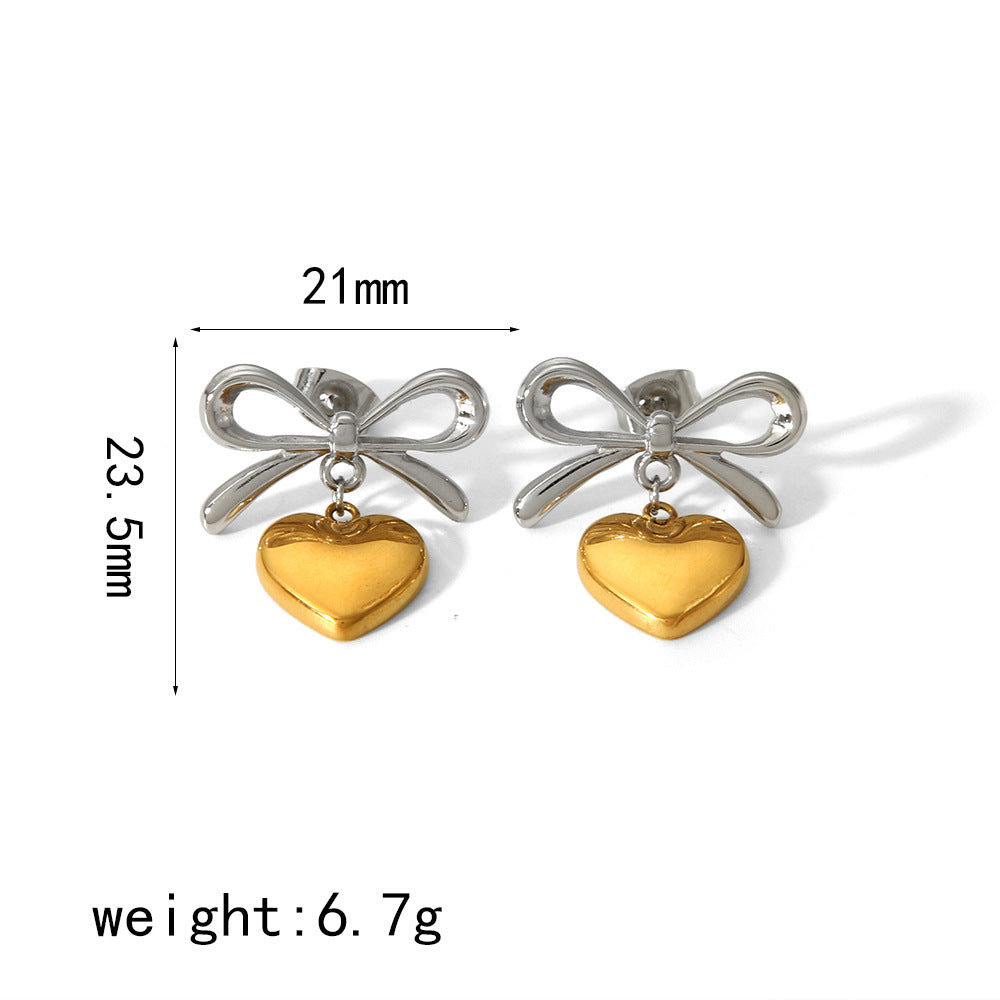 Women's Design Heart-shaped Stainless Steel High-grade Two-color Gold-plated Titanium Earrings