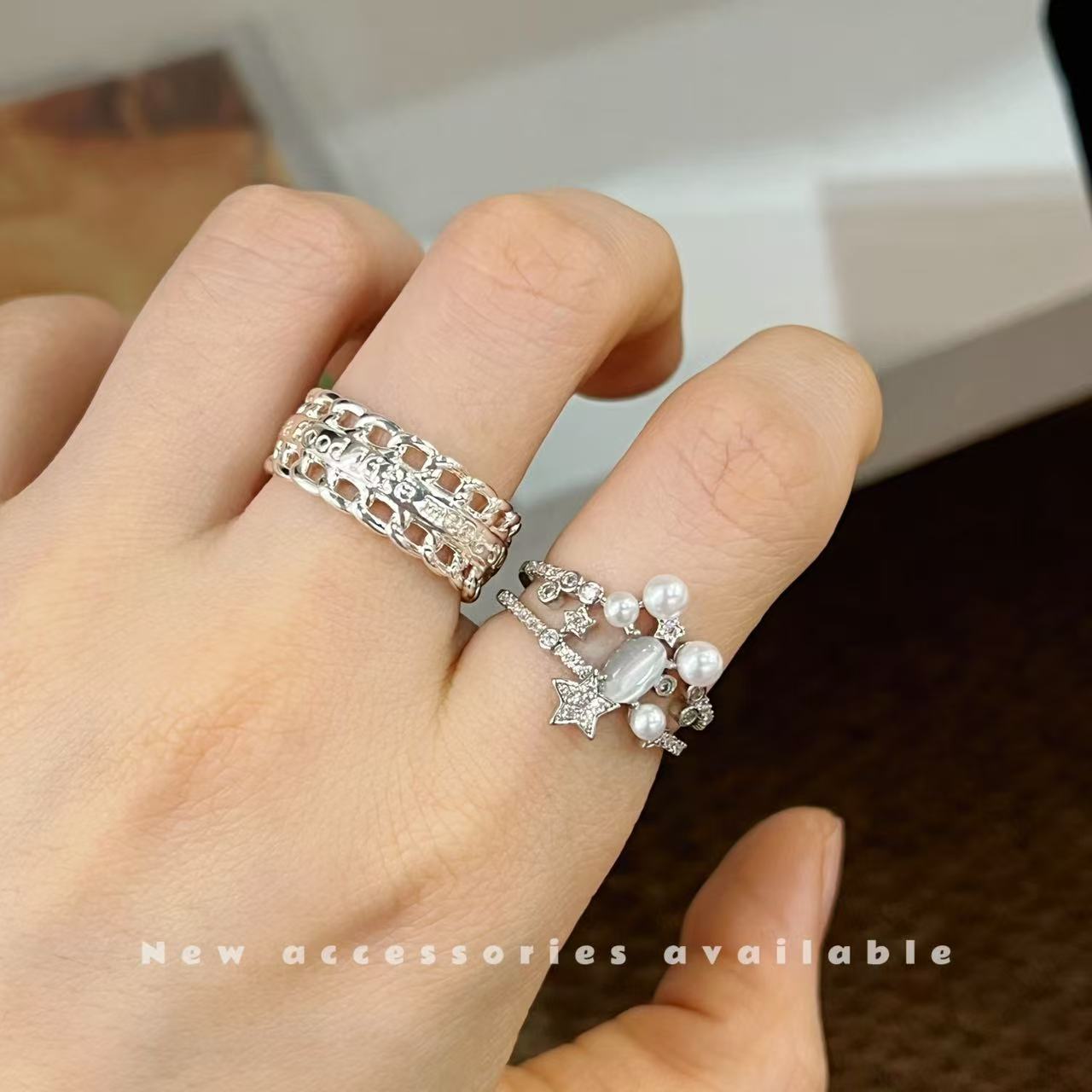 Design Zircon Pearl Geometric Fashion Oval Opal Opening Ring