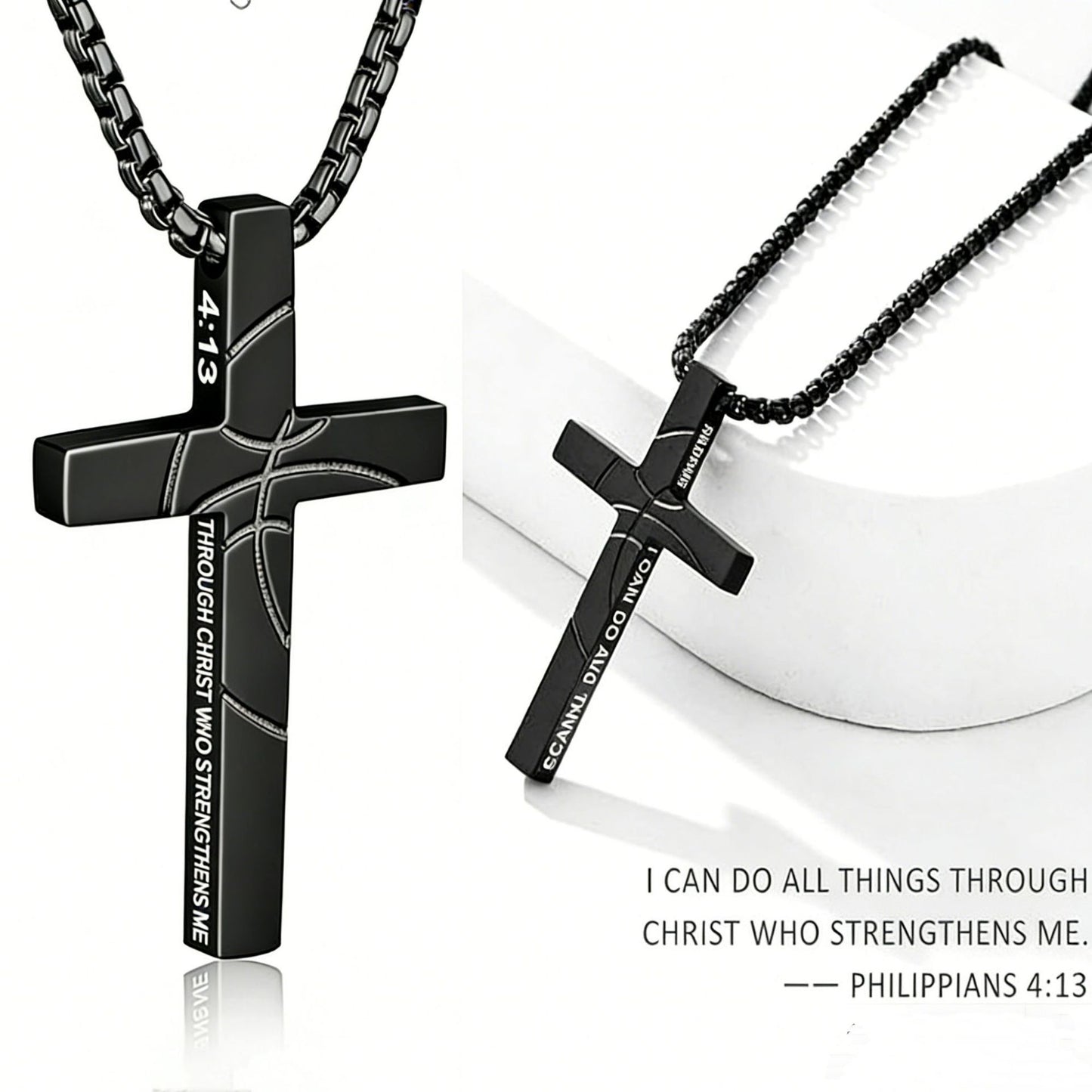 Men's Basketball Cross Double-sided Lettering Inspirational Scripture Personalized Necklace