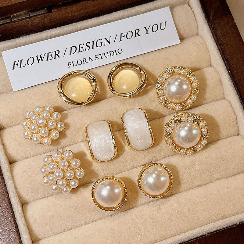 Personality Baroque Pearl Ear High Sense Light Rings