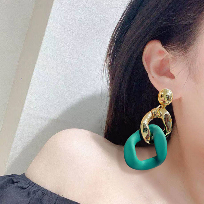 Women's Trendy Sier Pin Temperament Candy Contrast Color Exaggerated Long Earrings