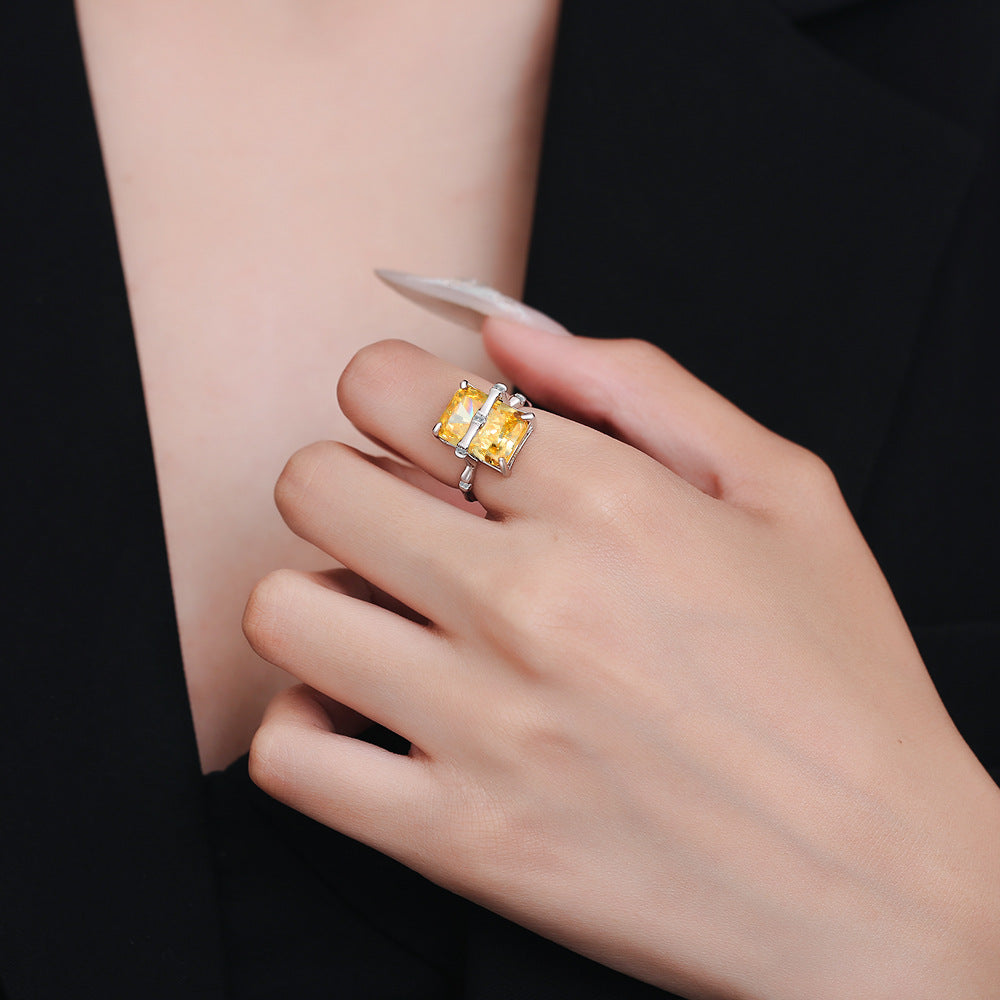 Citrine Bamboo Zircon Female Simple Stylish Rings