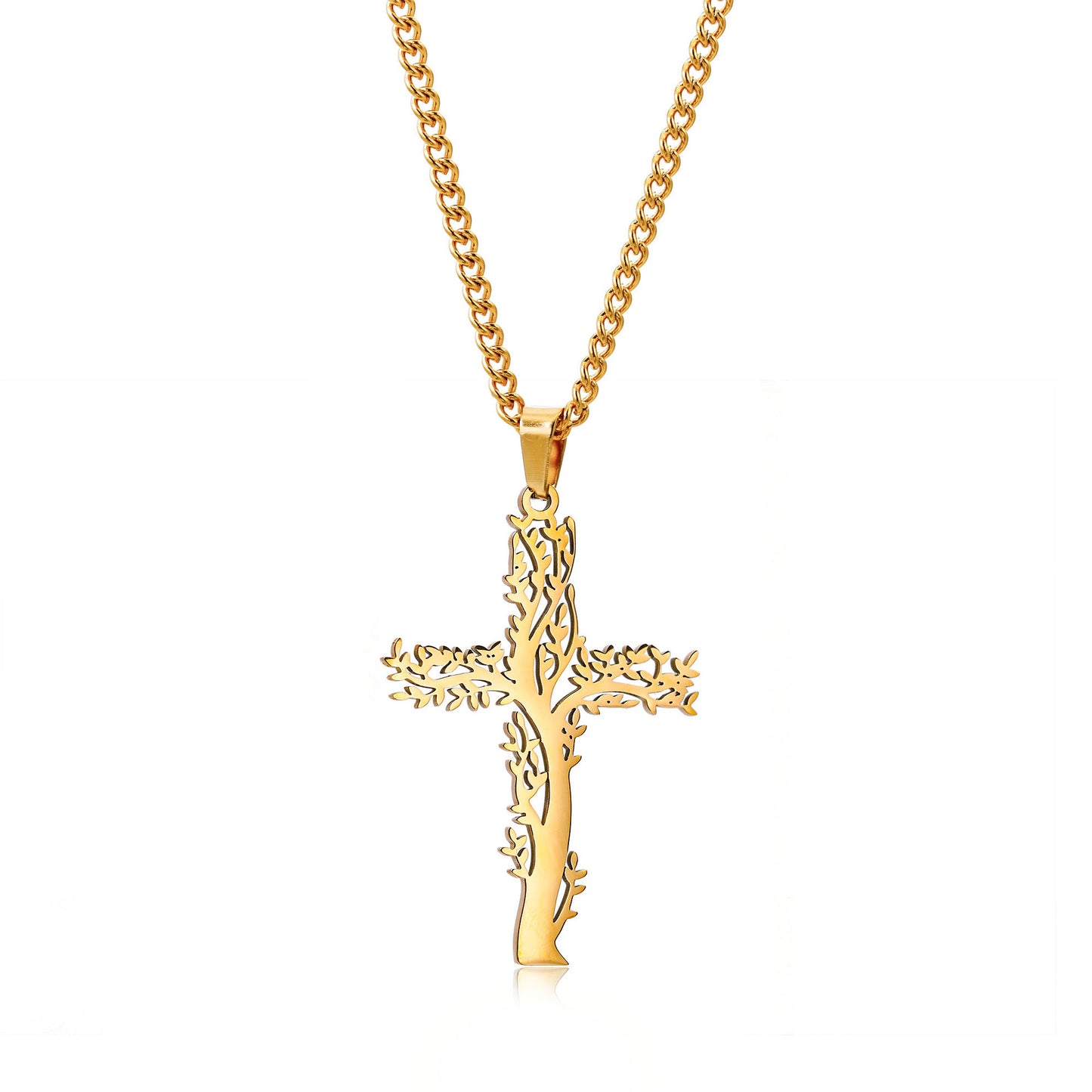 Men's Titanium Steel Lucky Tree Cross Personalized Hip Hop Fashion Necklaces