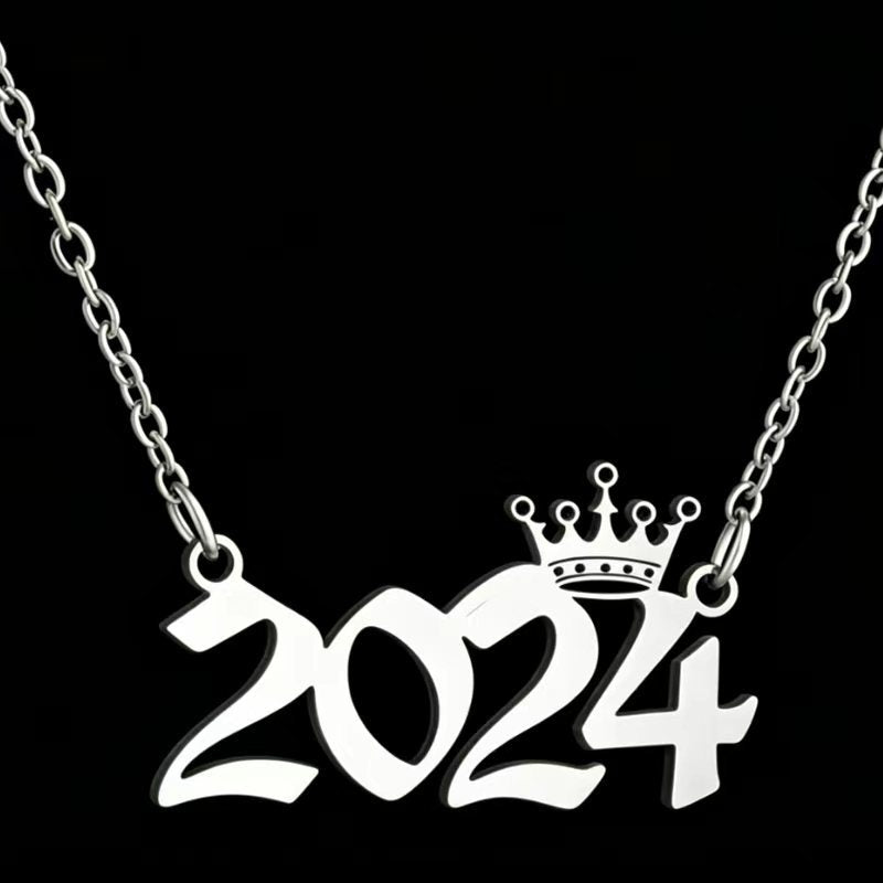 Women's Stainless Steel Light Luxury Crown Digital Metallic Necklaces