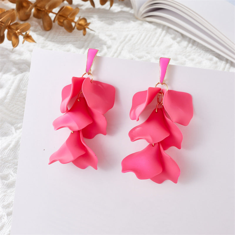 Women's Spring Plaid Petal Leaf Tassel Long Rings