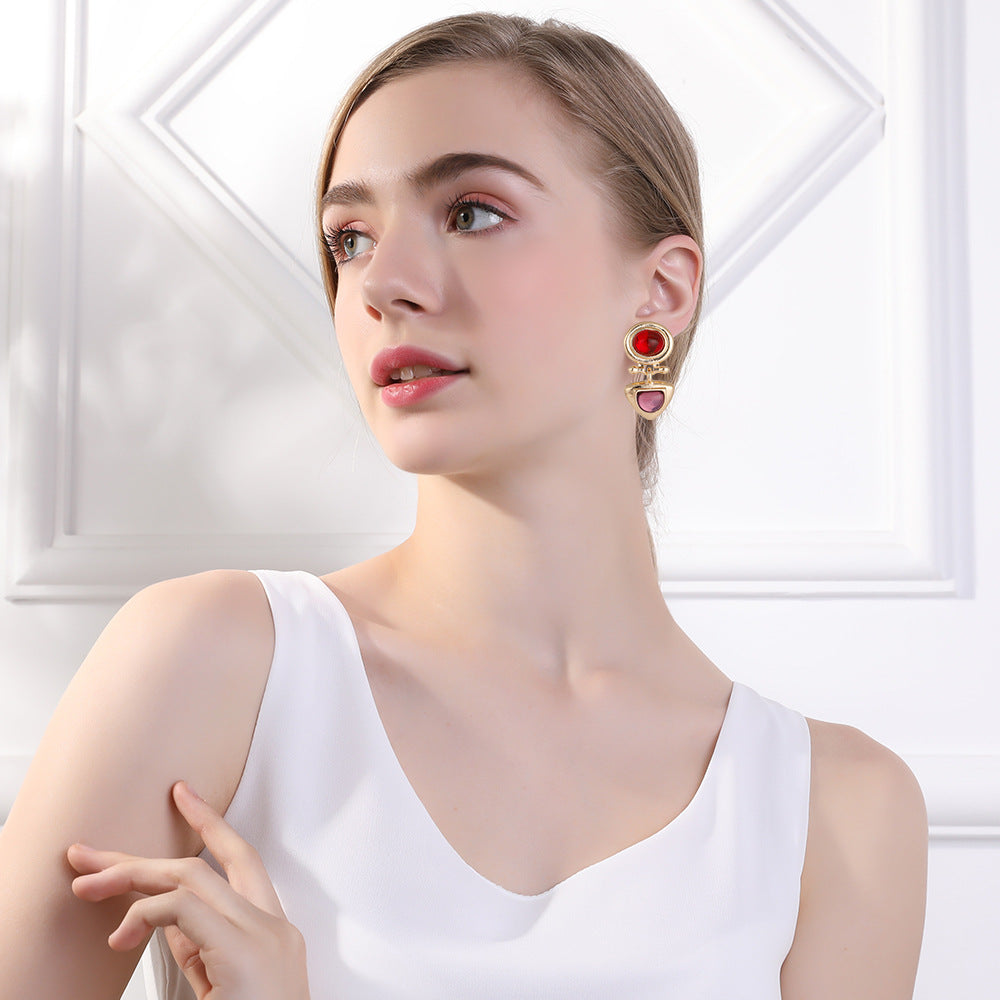 Women's Style Retro Glass For Exaggerated Geometric Earrings