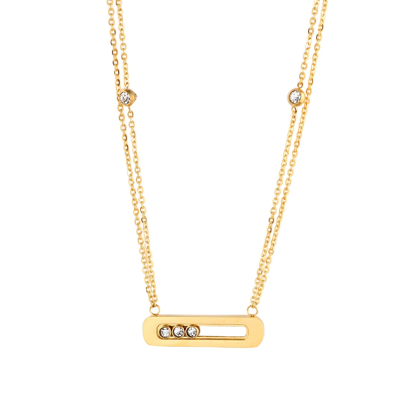 Stainless Steel Diamond Circle Moving Stone Holder Jewelry Set