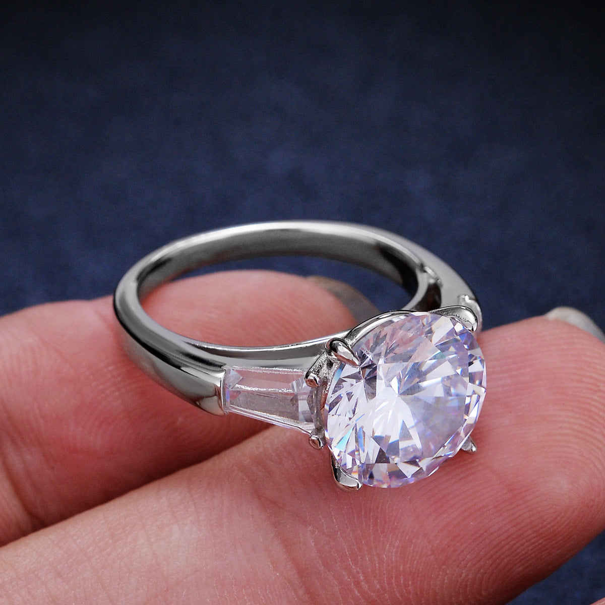 Women's Sier Karat Moissanite Double Row Big Diamond Rings