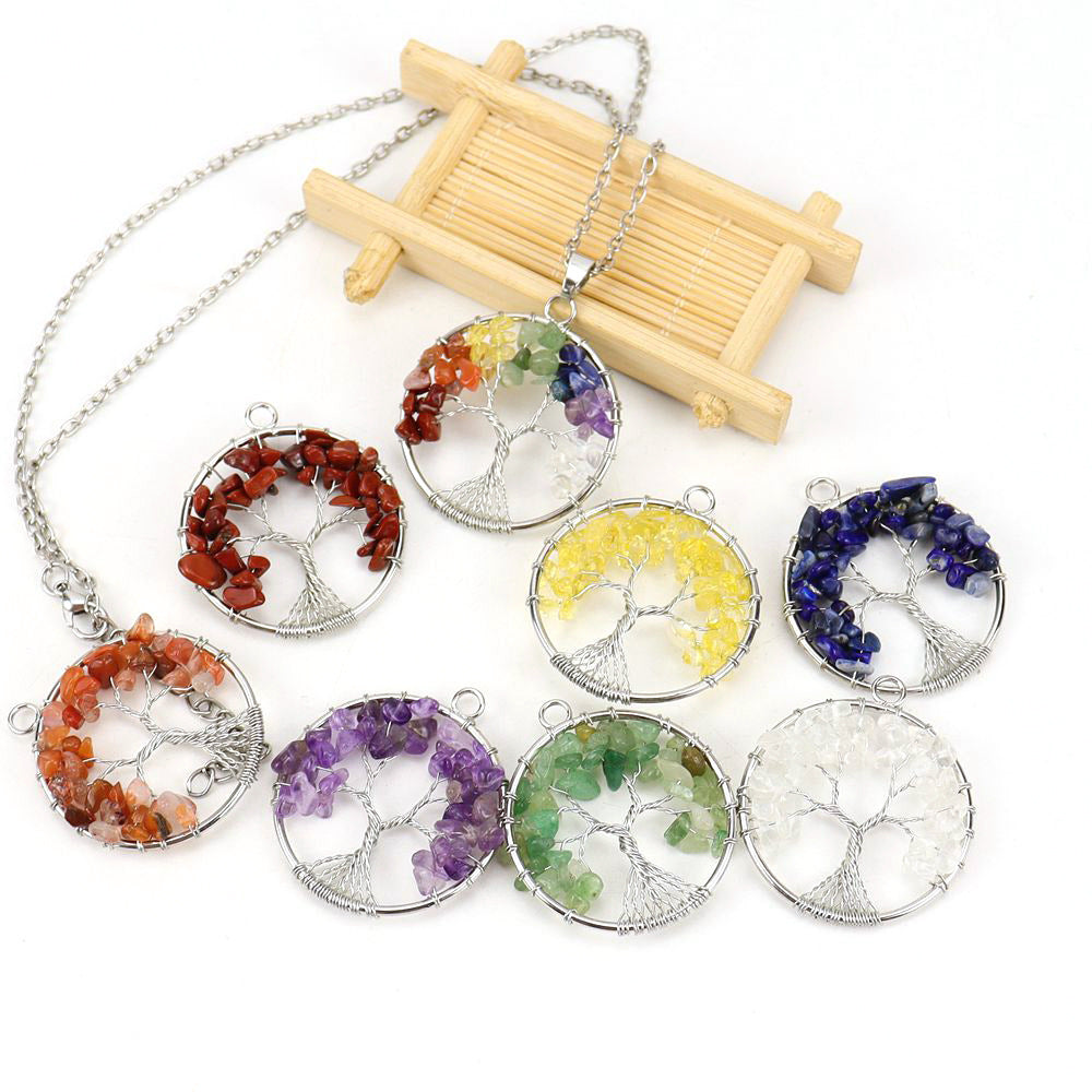 Handmade Winding Colorful Crystal Gravel Tree Root Necklaces