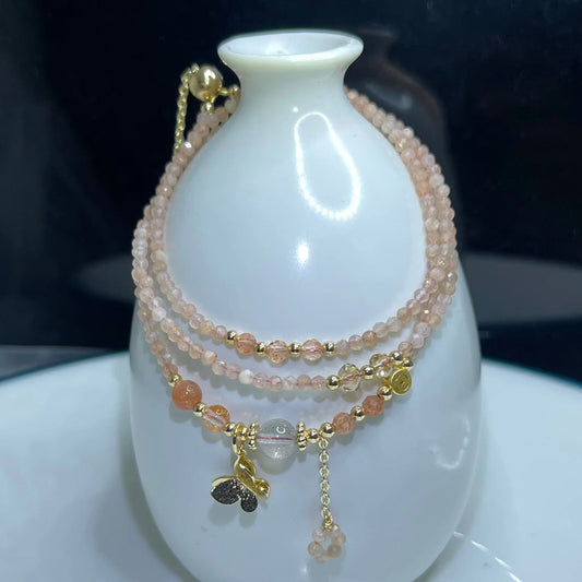 Crystal Moonstone Gold Strawberry Sunstone Cut Surface Bracelets
