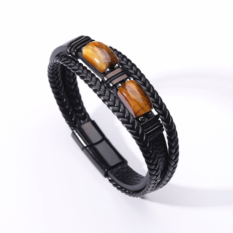 Men's Rope Leather Stone Magnetic Buckle Accessories Bracelets