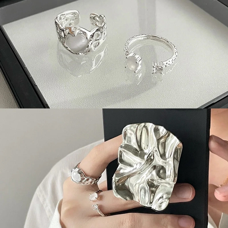 Irregular High-grade Moonstone Female Hollow Niche Design Rings