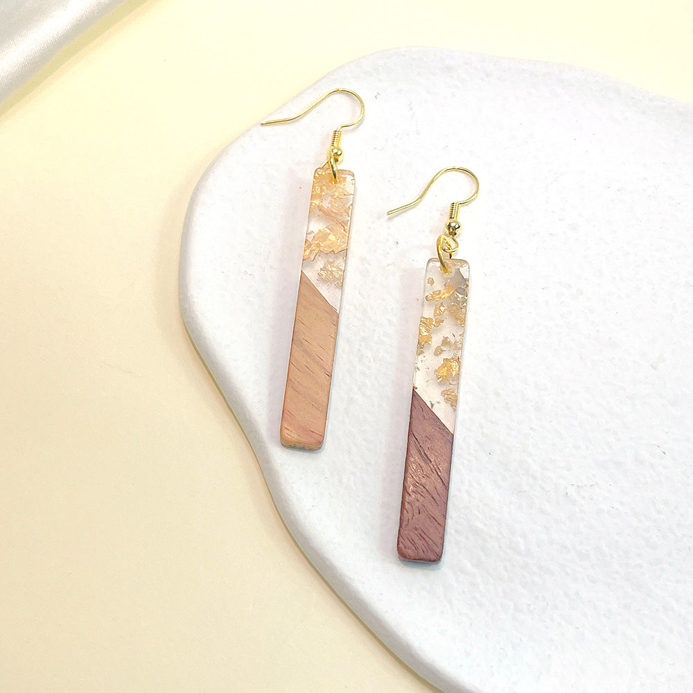 Women's Color Matching Wooden Gold Foil Geometric Earrings