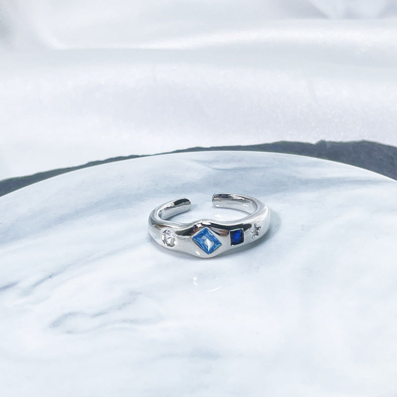 Female Niche Irregular Blue Series Simple Refined Stylish Versatile Rings
