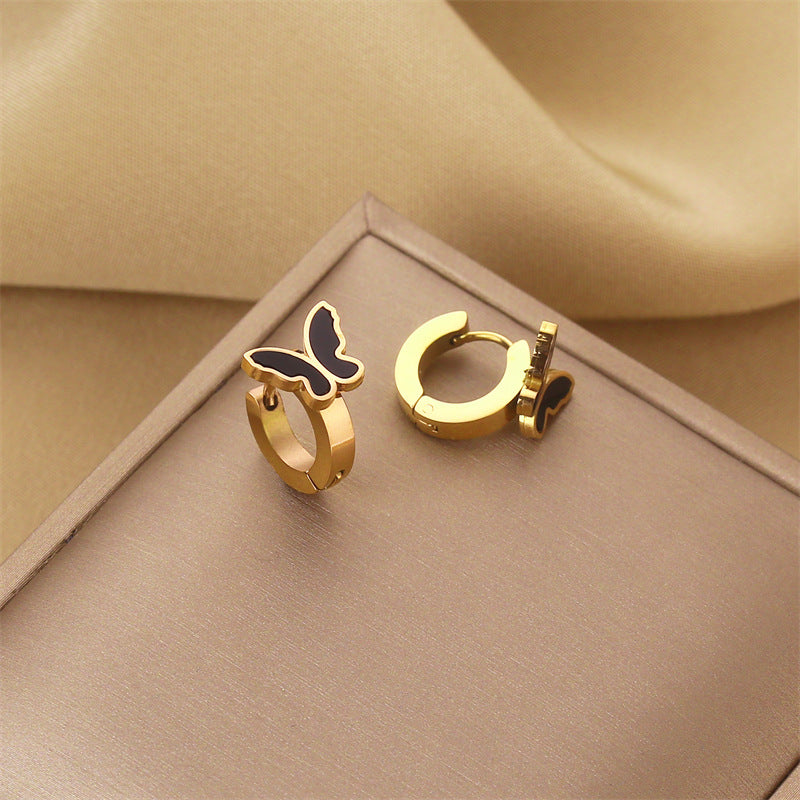 Steel No Fading Ear Gold Rose Earrings