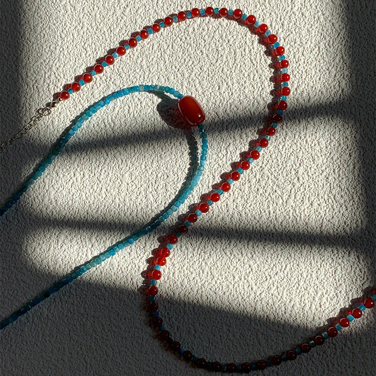 Flowers Retro Atmosphere Clavicle Chain Female Red Blue Beaded Niche Necklaces