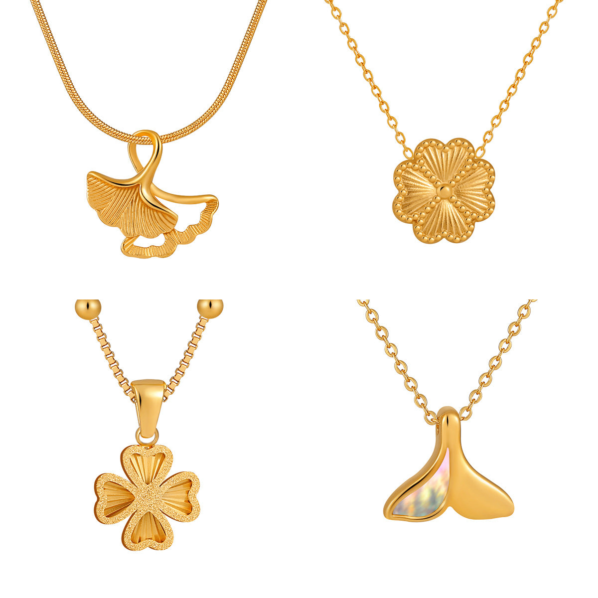 Ginkgo Leaf Four-leaf Clover Keel Chain Titanium Steel Necklace