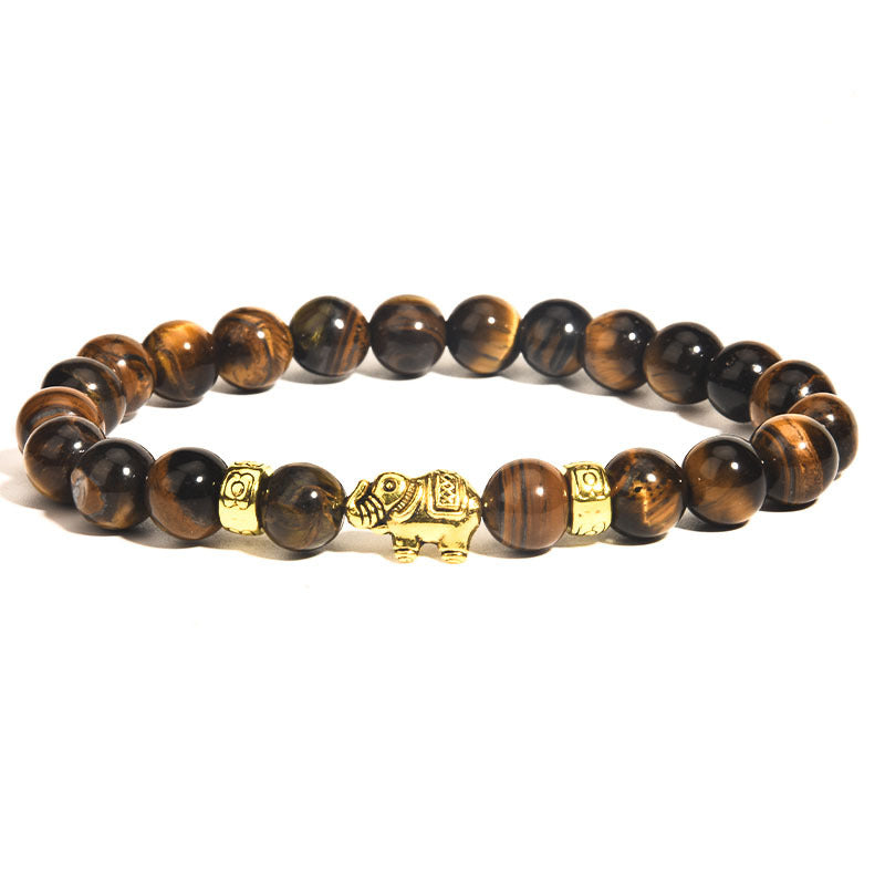 Women's & Men's Tigereye Black Lava Volcanic Rock Elephant Bracelets