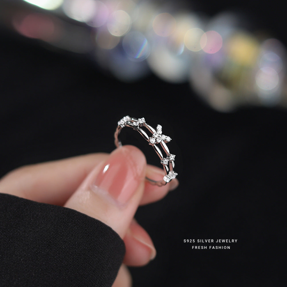 Layer Rhinestone Butterfly Female Korean Light Luxury Ring