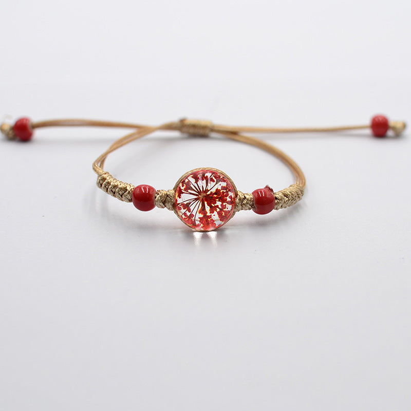 Sweet Hand-woven Pull Dried Flower Glass Bracelets