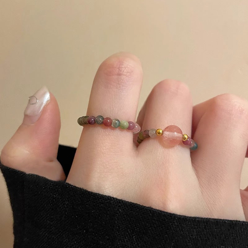 Female Retro Ethnic Style Elastic String Index Finger Ring