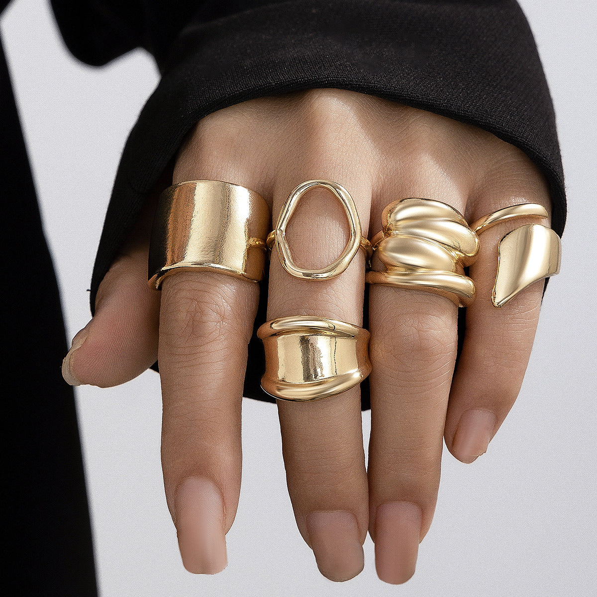 Geometric Design Set Knuckle Metallic Niche Rings