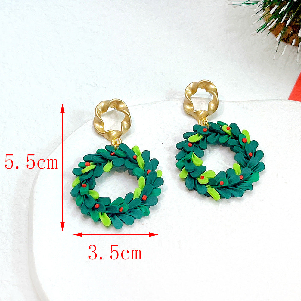 Christmas Jewelry Plaid Geometric Snowman Ear Earrings