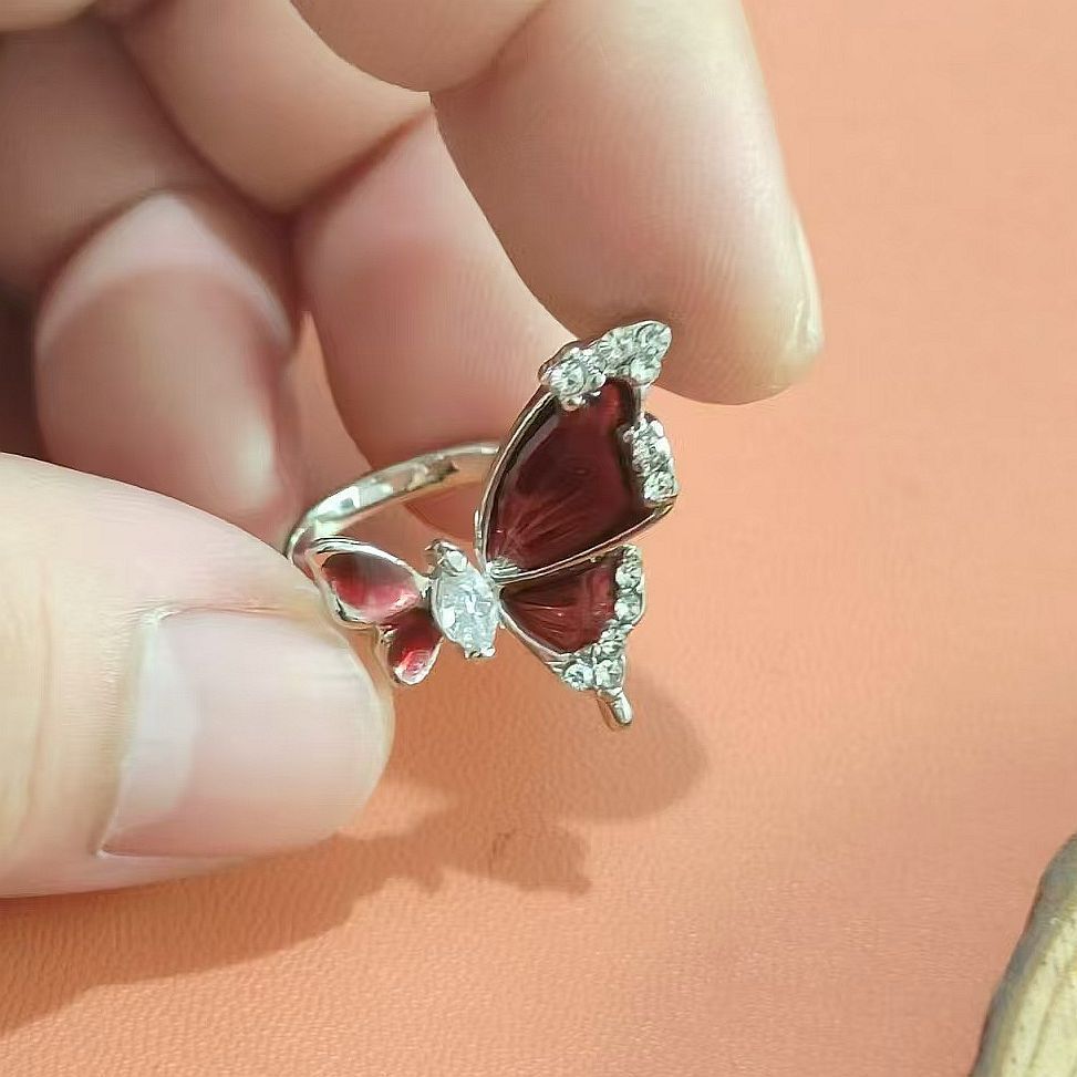 Luxury Sweet Cool Butterfly Drip Glazed Open Female Rings