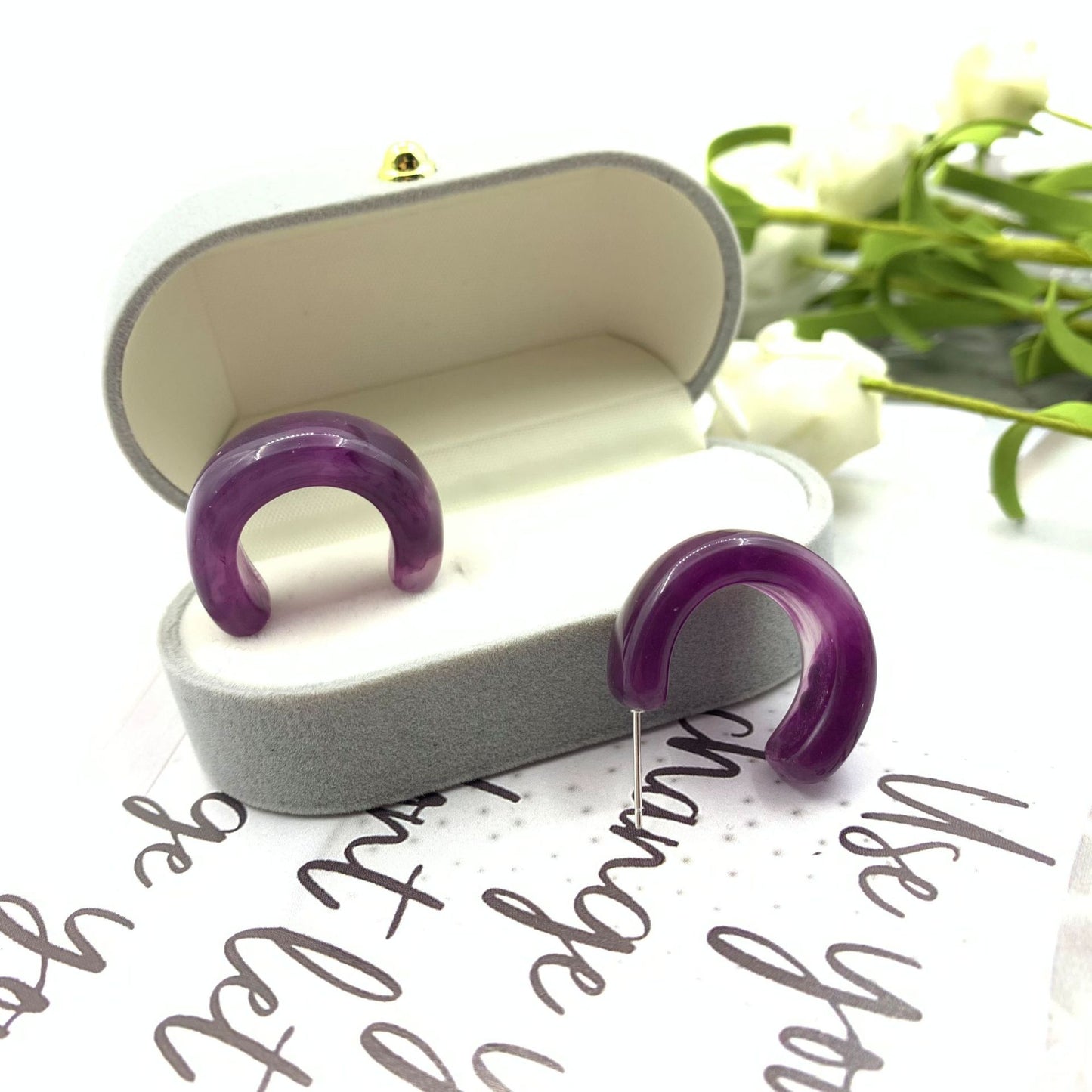 Purple Retro Personalized Style Acrylic Minimalist Stud Earrings