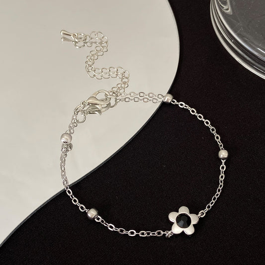 Women's Trendy Flower Adjustable Cold Style Korean Black Bracelets