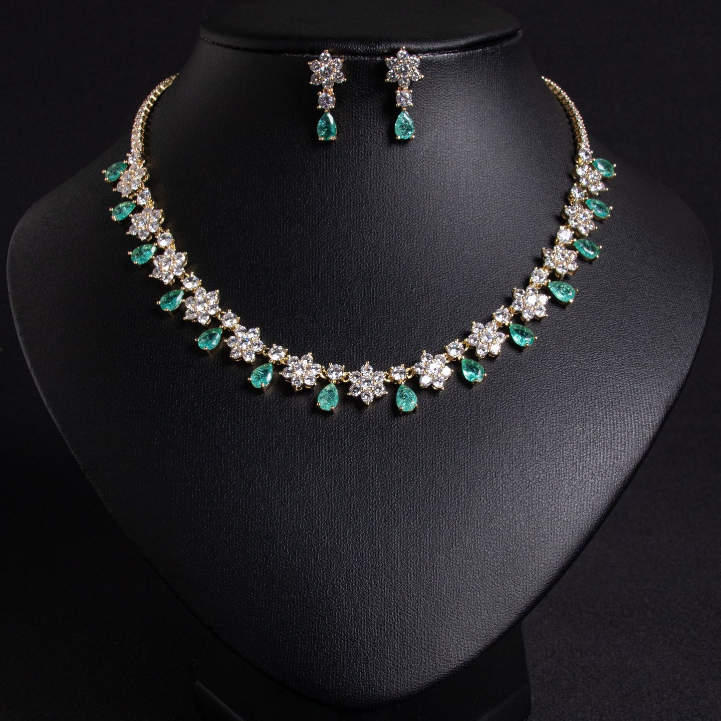 Colored Gems Bridal Zircon Inlaid Two-piece Jewelry Set