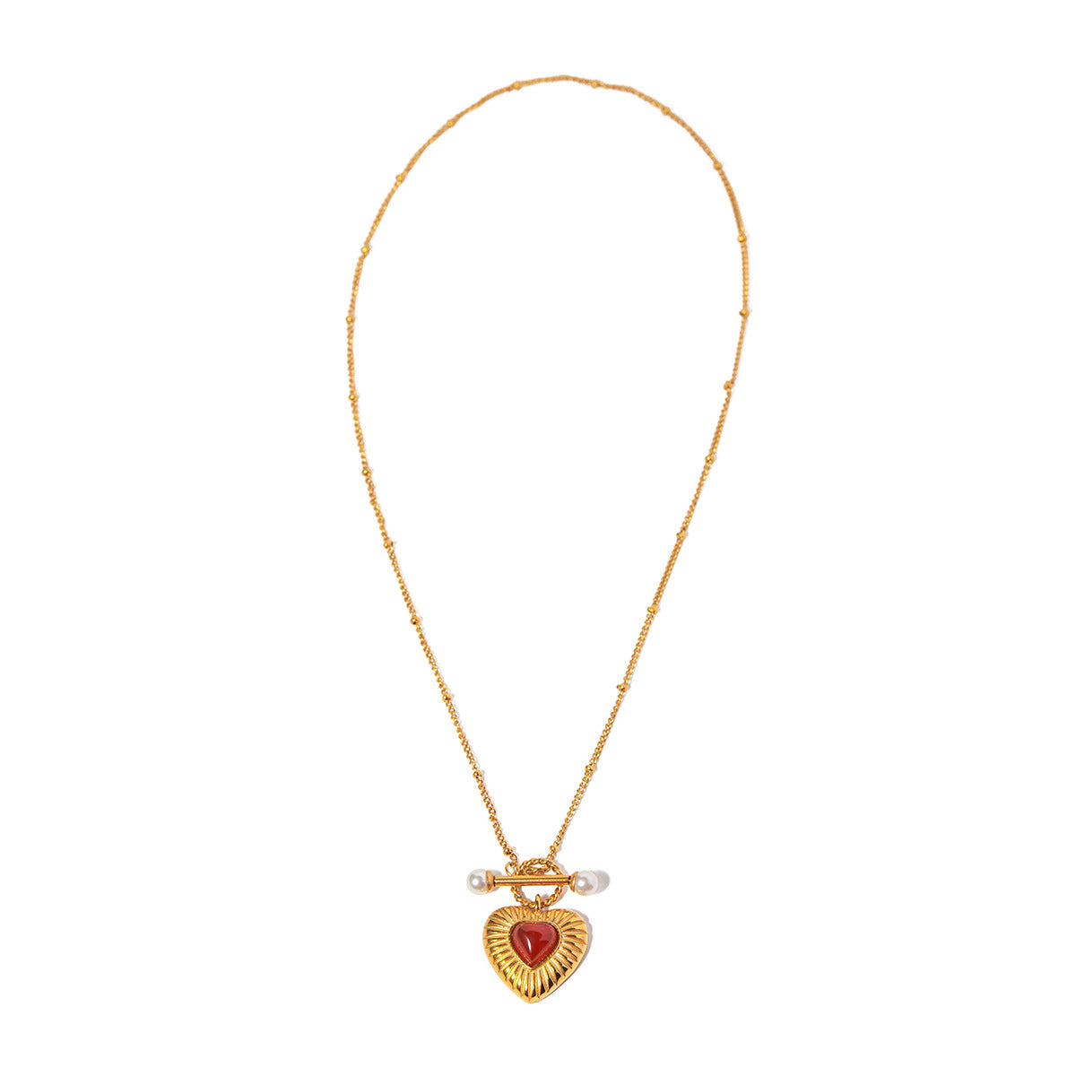 Steel Red Agate Heart-shaped Female Style Necklaces