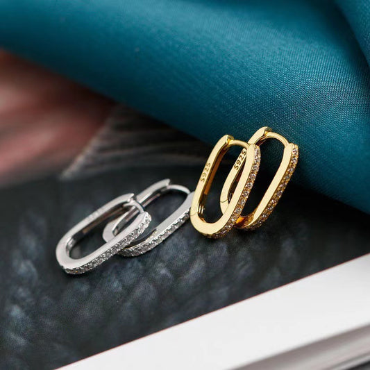 Diamond Plated Sier Ear Clip Korean Earrings